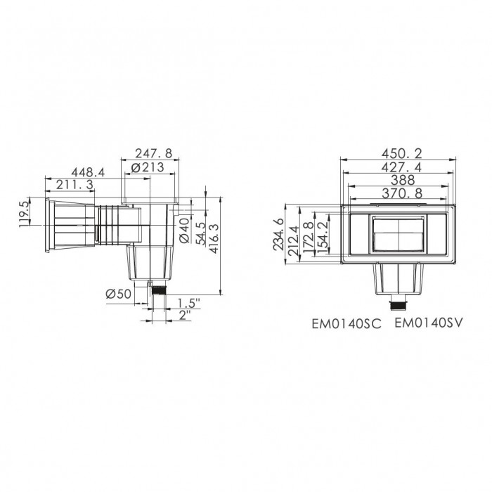 Скімер Emaux EM0140-SV Wide лайнер, квадратна кришка, 1,5"/2", латунні вставки — изображение 2