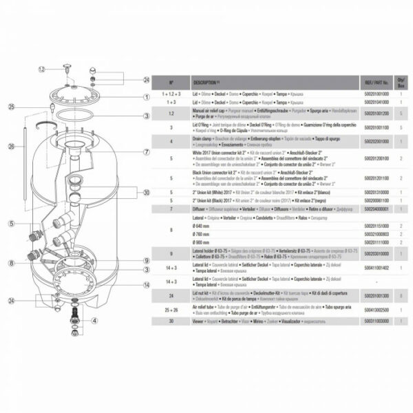 Фільтр Hayward HCFD252I2LVA SBL640 (12.8м3/год, 640мм, 600кг, бік. 2" 1.2м засипка) — изображение 2