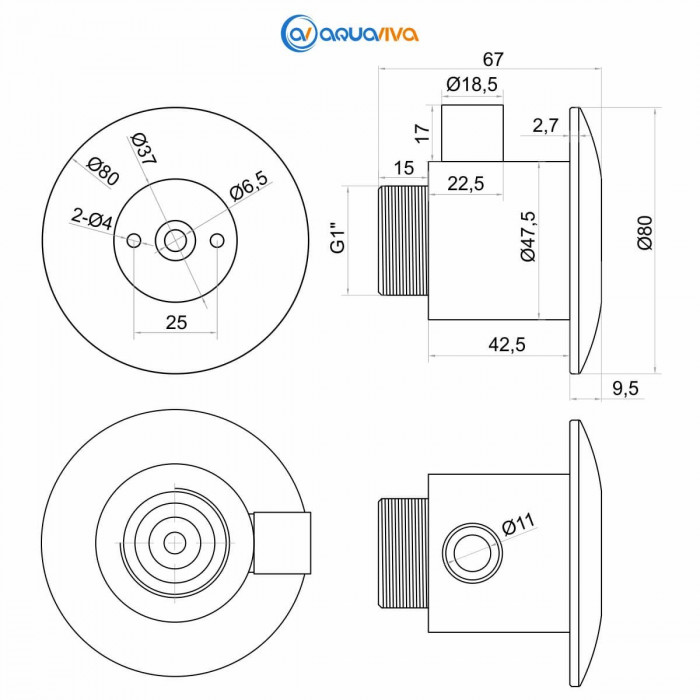 Форсунка гідромасажна Aquaviva 588118 бетон, 100mm, AISI-304/бронза — изображение 2