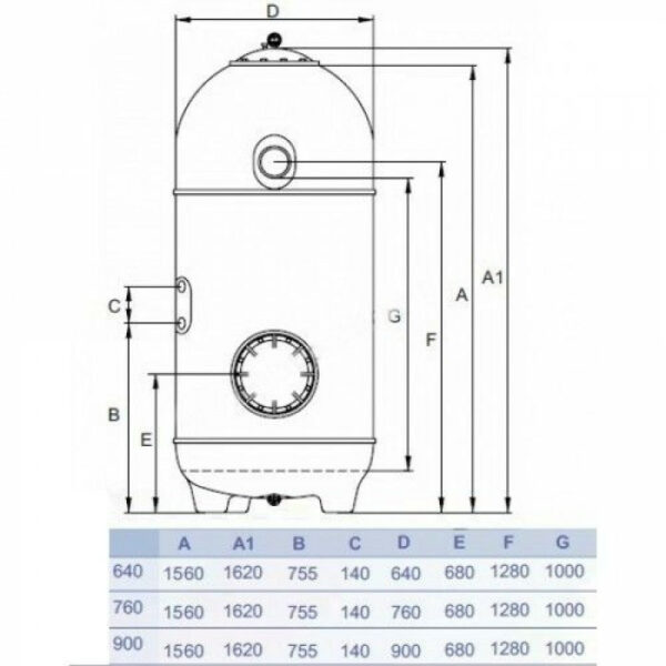 Фільтр Hayward HCFD252I2LVA SBL640 (12.8м3/год, 640мм, 600кг, бік. 2" 1.2м засипка) — изображение 3