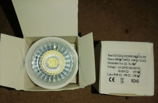 Лампа для прожектора LED 9W 6000K 12v цоколь MR16