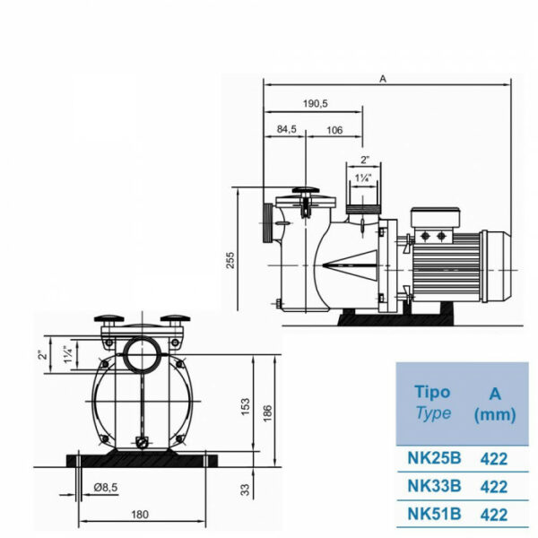 Насос Kripsol Ninfa NK 33 (220В, 8.4м3/год*6м, 0.36кВт 0.33HP) — изображение 2