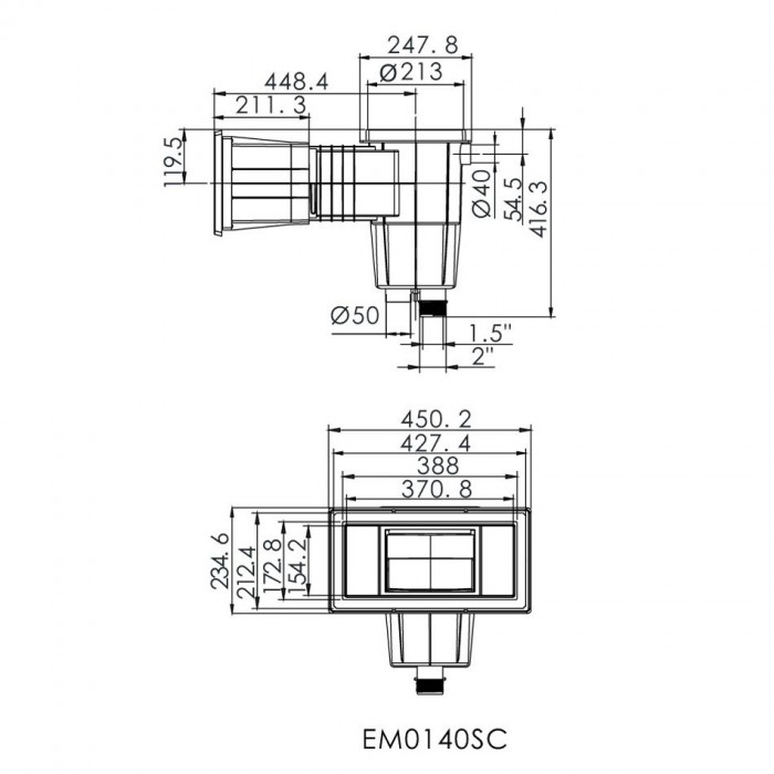 Скімер Emaux EM0140-SС Wide бетон, квадратна кришка, 1,5"/2" — изображение 2