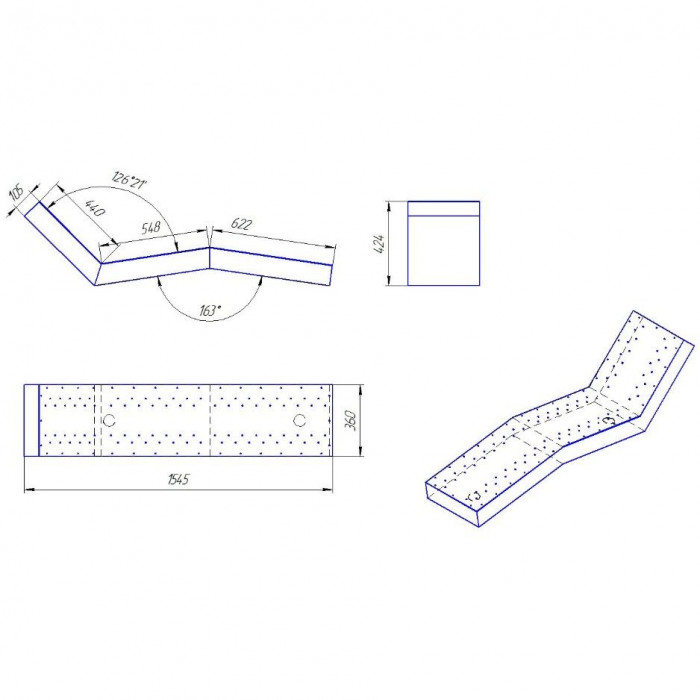 Лежак аеромасажний Aquaviva цільний, 1500*360мм, лайнер — изображение 2