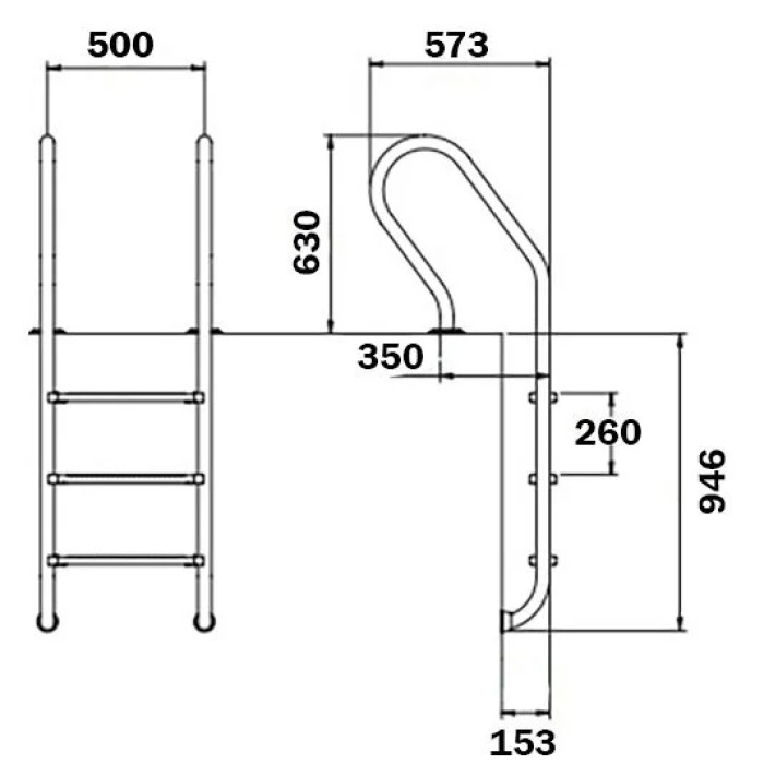 Сходи Flexinox Parallel (Mixta) AISI-316 (3 ступені), для вузького борту — изображение 2