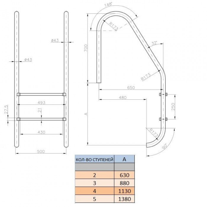 Сходи Kripsol Standard PI 4.D (4 ступ.) AISI-304 — изображение 3